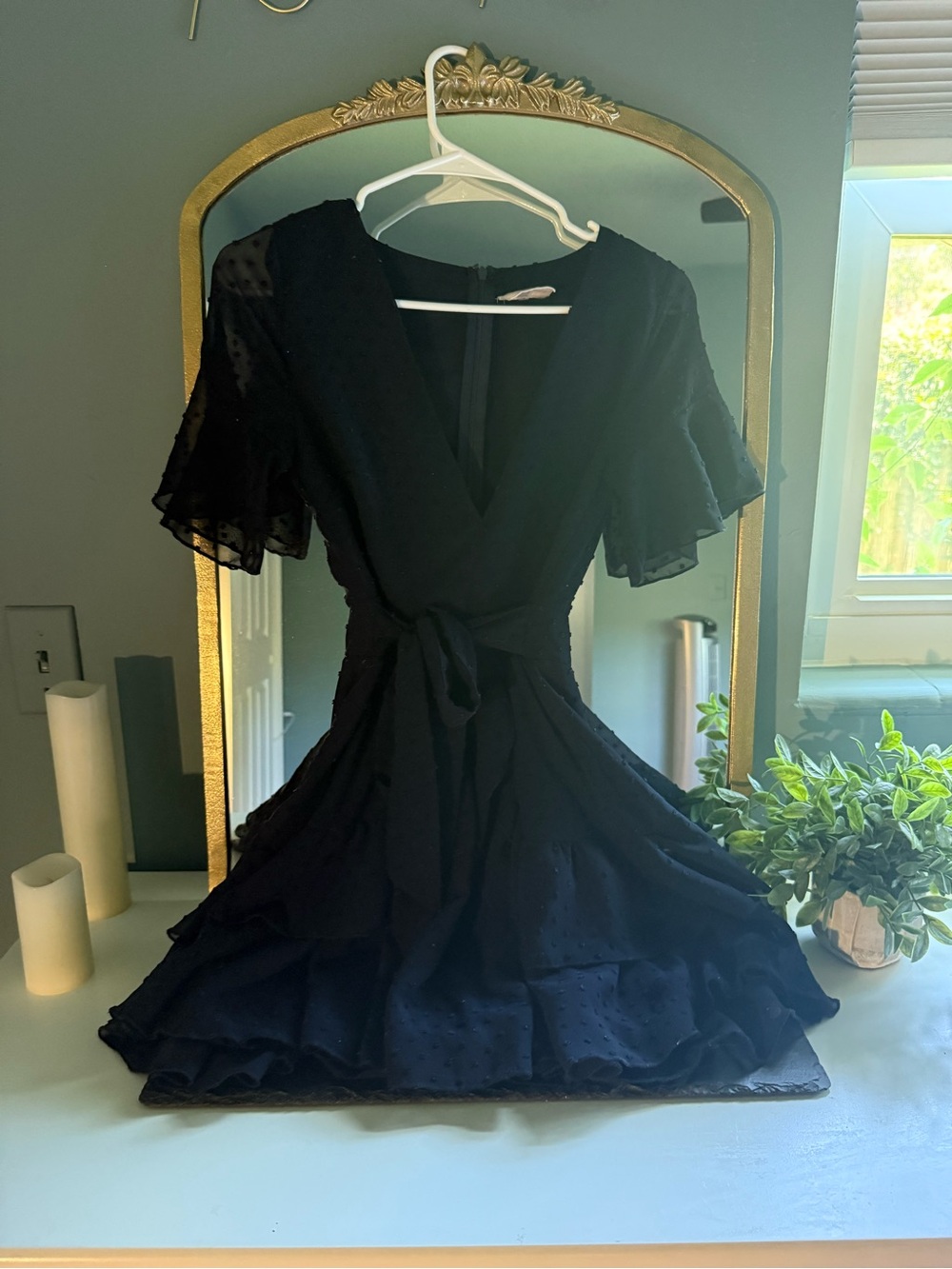 Showpo Navy V-Neck Tie-Waist Mini Dress